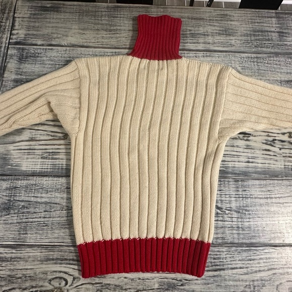 Vintage Ralph Lauren Blue Label All Wool Cream Red Turtleneck Sweater Size Large - Picture 6 of 10